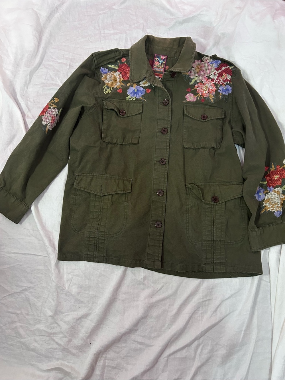 Johnny Was Olive Green Embroidered Jacket - Women's Floral Military Coat